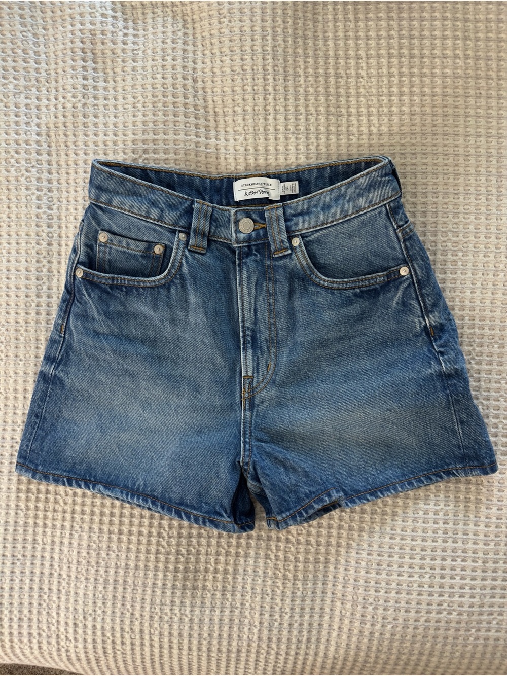 & Other Stories A-Line High-Rise Medium Wash Denim Shorts
